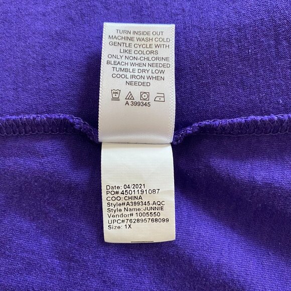 LOGO 1X Purple Cotton Modal 3/4 length sleeve Top - Picture 10 of 11